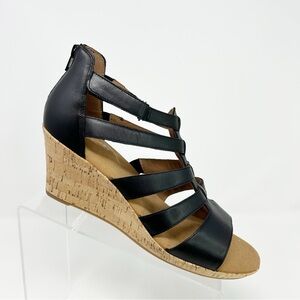Rockport Briah Gladiator Wedge Sandals Womens Black Strappy Open Toe 10 Wide